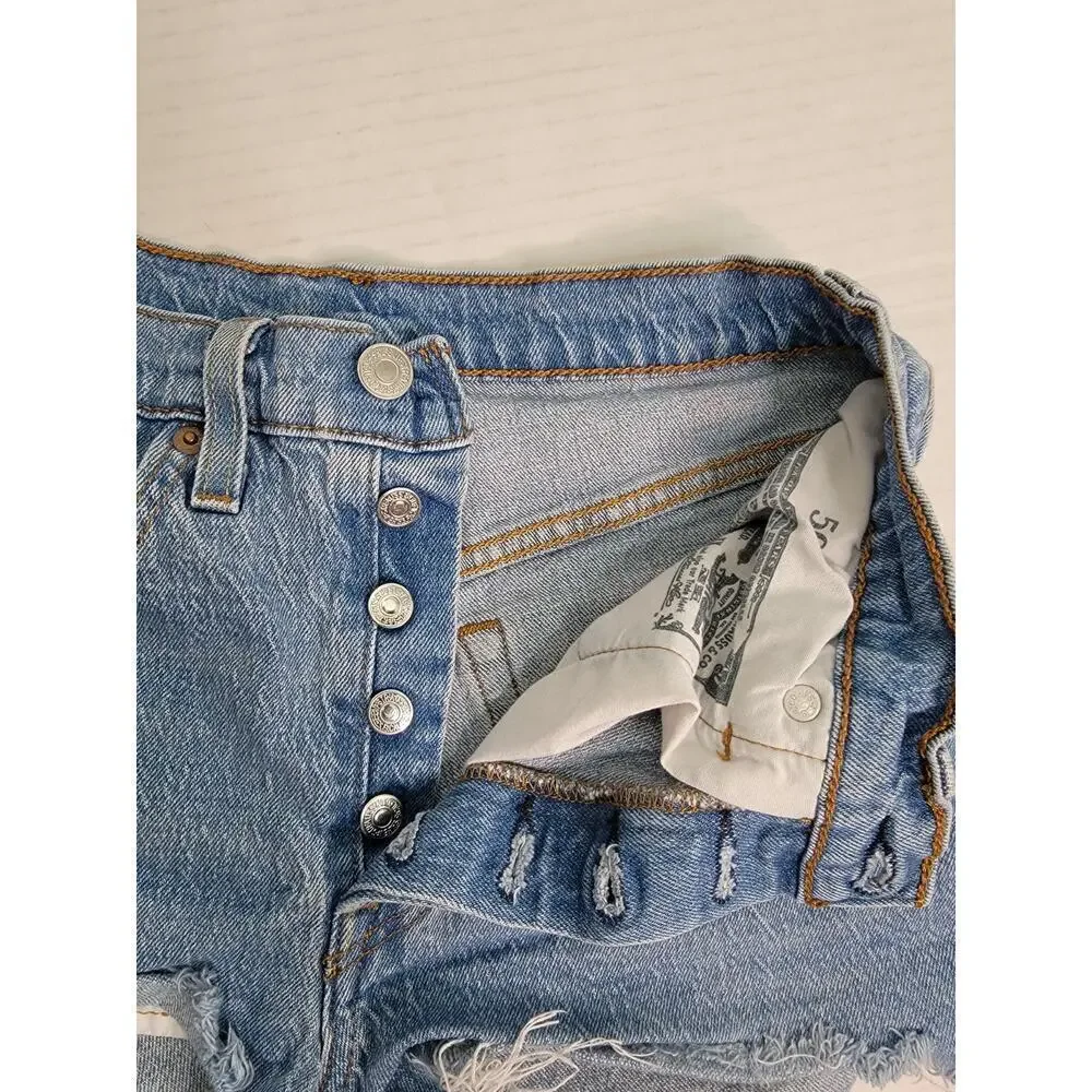 Levis 501 Denim Shorts Womens SZ 26 Cutoff Button Fly Frayed Blue 100% Cotton